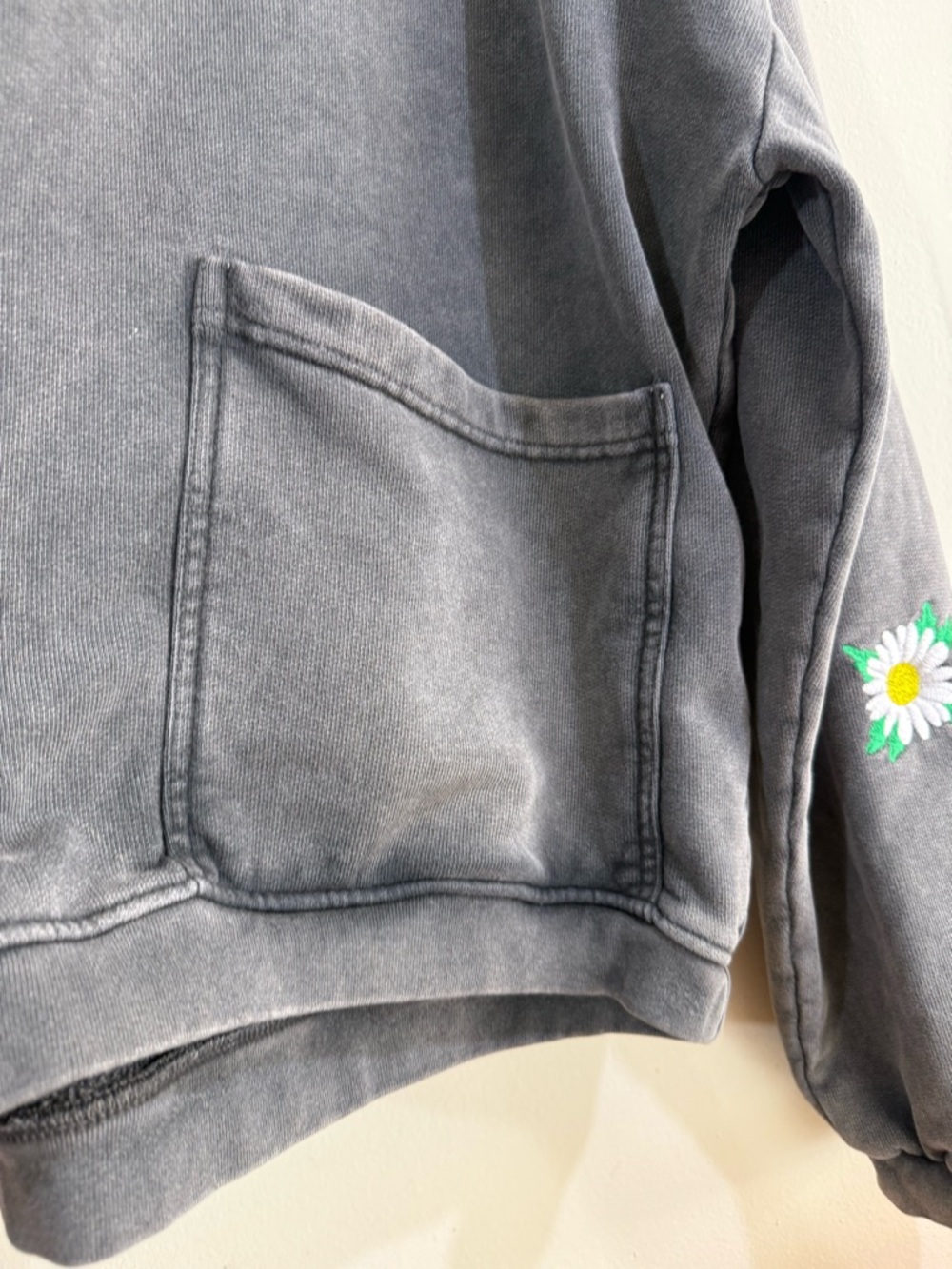 THE RAD BLACK Charcoal Crewneck Hoodie with Blue Butterfly & Daisy Embroidery - Picture 6 of 7